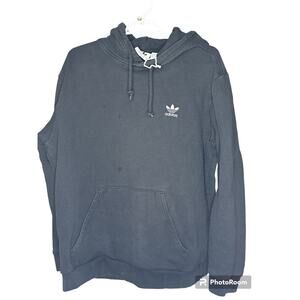 Adidas Embroidered Logo Black Hooded Drawstring Hoodie Long Sleeves Logo Size L